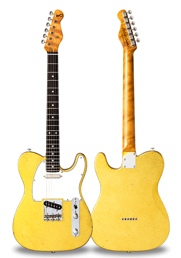 TRAD MASTER SERIES DELTA-SA Gold Sparkle Light Aged Curly Maple on Macassar Ebony Neck