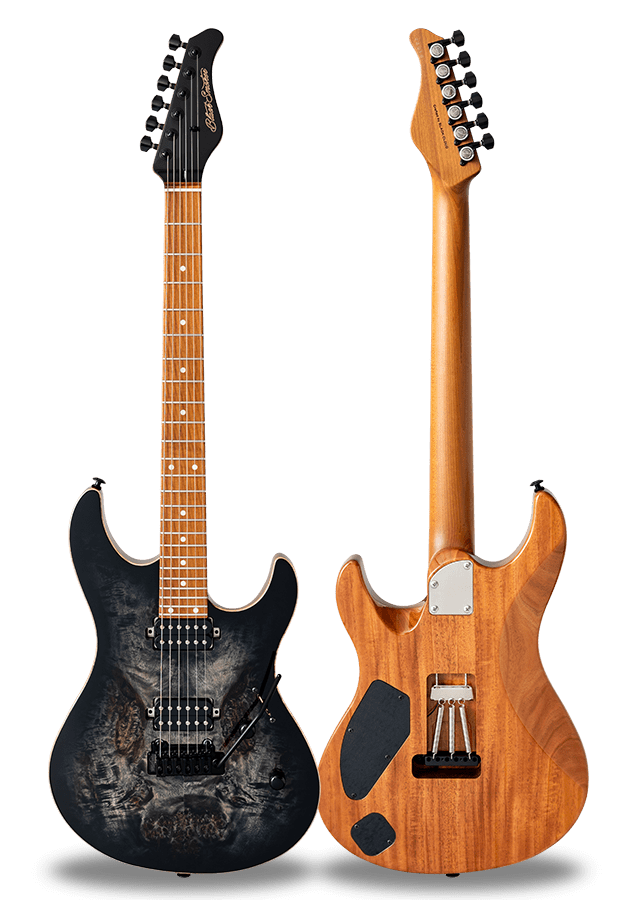 FUTURA-S HH LTD Transparent Black Burst / Fiji Mahogany Back Poplar Burl Top Body