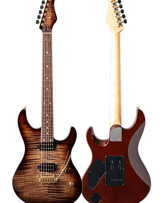 FUTURA-S HH Dark Brown Burst / Ash Back AAAA Flame Mable Top Body – Rosewood Fingerboard