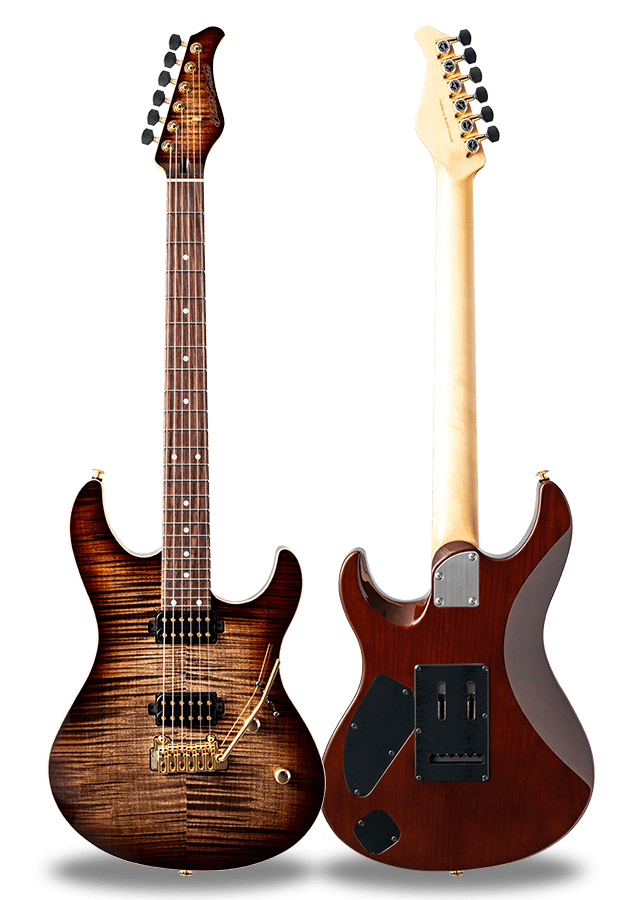 FUTURA-S HH Dark Brown Burst / Ash Back AAAA Flame Mable Top Body – Rosewood Fingerboard